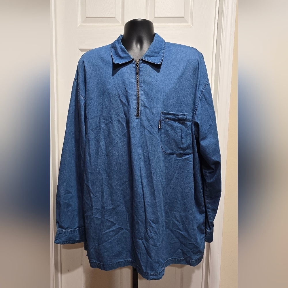 Vintage Karl Kani Blue Denim Quarter Zip Pullover Shirt